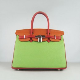 Hermes Birkin 30Cm Togo Leather Handbags Red/Orange/Green Silver